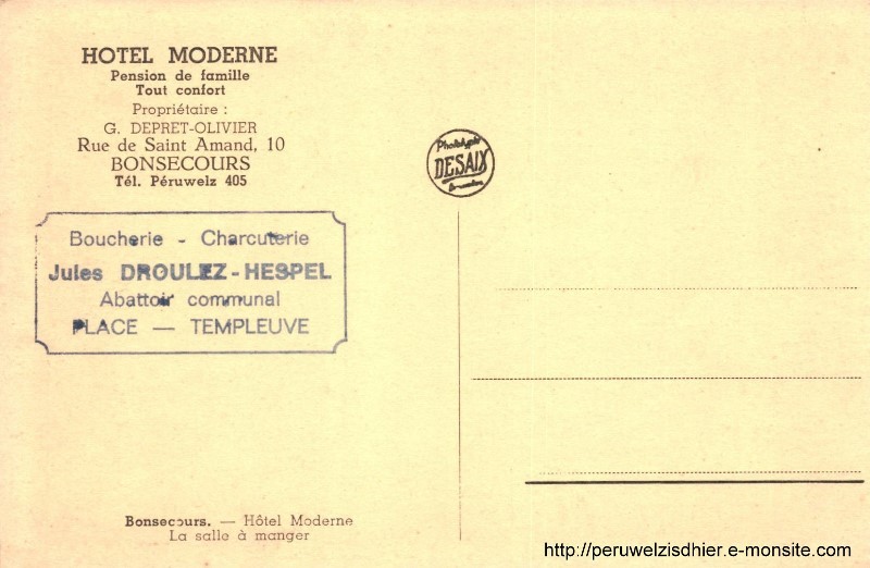 Carte postale offerte par la boucherie Droulez-Hespel de Templeuve